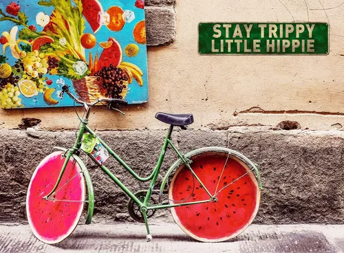 Miniatura 7 de Cartel de hojalata divertido – Letrero de estaño con texto en inglés «Stay Trippy Little Hippie», letreros de metal retro para decoración de pared