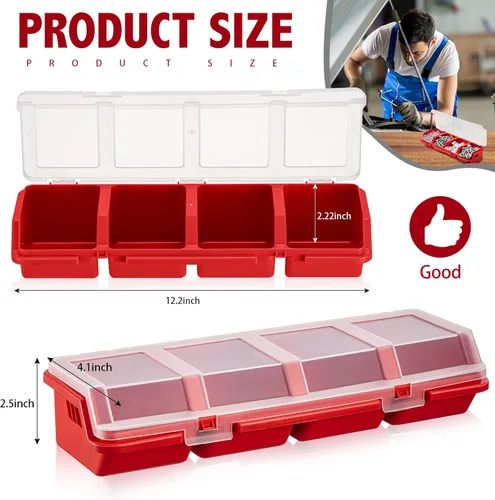 Miniatura 2 de Hushee Caja Organizadora de Tornillos de 6 Piezas con Tapa, 4 Compartimentos, Caja de Herramientas con Divisores de Plástico, Organizador Apilable