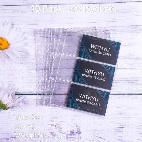Miniatura 6 de Encuadernador A5 de 6 Anillos con Fundas para Tarjetas de Visita de Negocio con Ranura para Notas, Paquete de 40 con 240 Bolsillos, Fundas