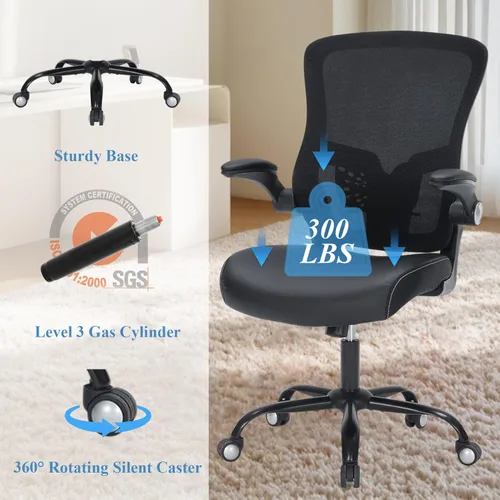 Miniatura 8 de Silla de oficina, cojín de piel sintética, silla de escritorio ergonómica con brazos abatibles, sillas de escritorio de oficina en casa de 300