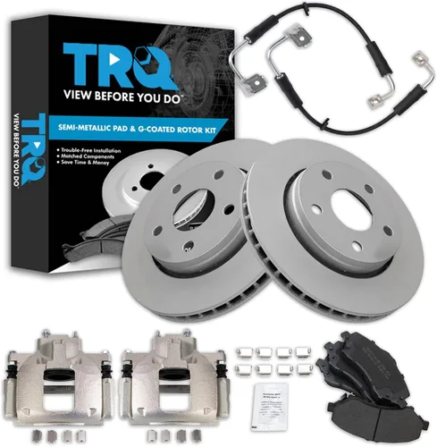 Miniatura 19 de TRQ Kit de pastillas de freno delantero y rotor, pinza de freno, manguera de freno, rotor de freno, semimetálico, revestimiento G, compatible