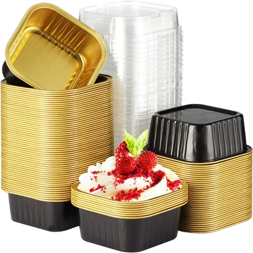 Miniatura 14 de EUSOAR Vasos para hornear, 50 unidades de 5 onzas / 5.1 fl oz de papel de aluminio para muffins, tazas de crema brulee con tapas, recipientes