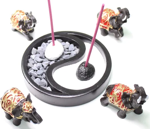 Miniatura 2 de We pay your sales tax Feng Shui - Estatuas de elefante negro, figura de la suerte, Taiji, jardín zen, arena, roca de arena, quemador de incienso