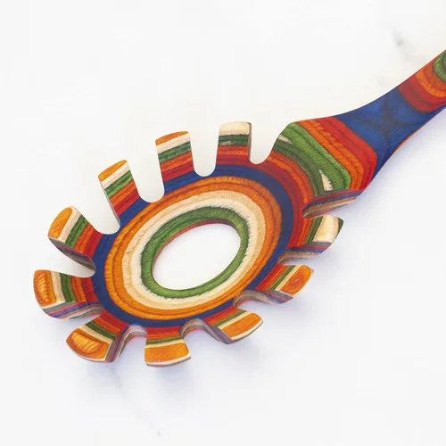 Miniatura 5 de Baltique Marrakesh Collection - Cuchara de madera para espagueti, servidor de pasta de 12.5 pulgadas con dientes, utensilio colorido de madera