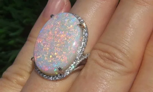 Miniatura 4 de Anillo grande de plata 925 con piedras preciosas de ópalo de fuego, corte ovalado, micro mosaico, circonita cúbica, anillo de compromiso de boda