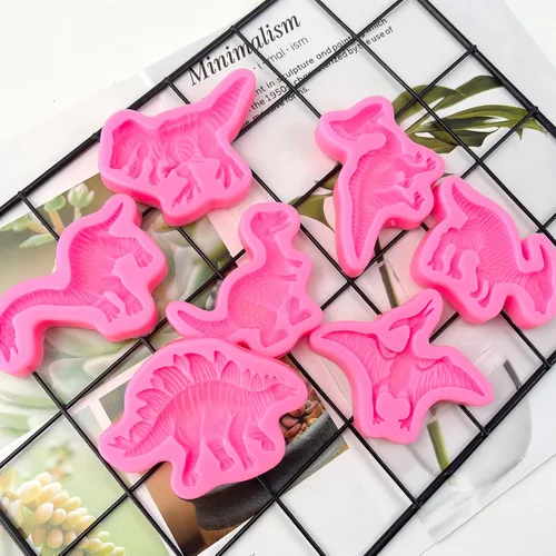 Miniatura 2 de Rainmae Moldes de silicona para fondant de dinosaurio, molde de arcilla de dinosaurio de dibujos animados para niños, para hornear pasteles