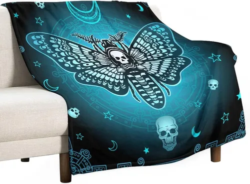 Miniatura 19 de Manta gótica de franela de polilla abstracta, mágica, bohemia, mariposa, esqueleto, luna, estrellas, manta estética para hombres, mujeres, niñas