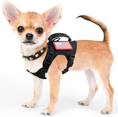 Miniatura 10 de Chaleco táctico de servicio para perro, K9 ajustable militar de trabajo, resistente al agua, cómodo chaleco para perro MOLLE con asa (XS, caqui)
