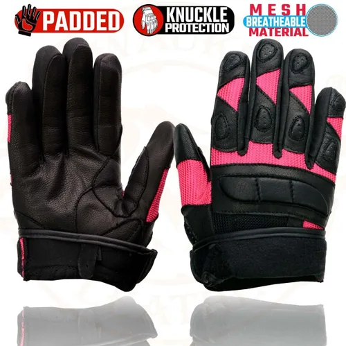 Miniatura 7 de Milwaukee Leather MG7740 - Guantes de moto de carreras de cuero negro y malla verde neón con nudillos y dedos acolchados para mujer Rosado