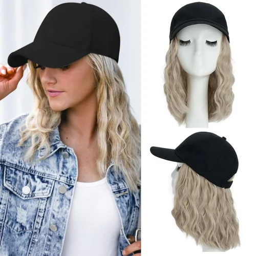 Miniatura 15 de S-noilite Peluca de gorra de béisbol con extensiones de cabello, 8 pulgadas, corta, rizada, ondulada, estilo Bob, peinado, ajustable, con cabello