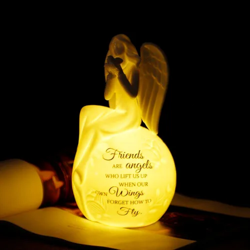 Miniatura 7 de Luz Nocturna de Cerámica Ángel Guardián – Lámpara Figurina de Ángel Orando con Mensaje Inspiracional – Regalo Conmemorativo con Luz LED