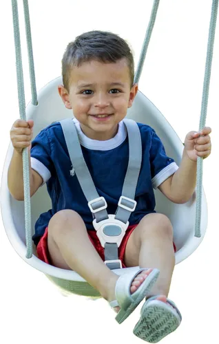 Swurfer Columpio de coco para niños pequeños, cómodo columpio para bebé al aire libre, arnés de seguridad ajustable de 3 puntos, sistema de bloqueo