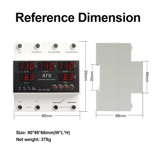 Miniatura 5 de Interruptor de Transferencia Automática ATS 4P 63A 110V - Selector de Fase de Prioridad L1, 50/60Hz, Montaje en Riel DIN, Certificado CE para Uso