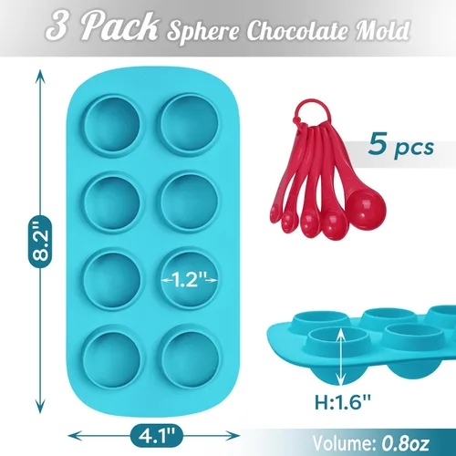 Miniatura 4 de Webake Sphere Ball - Moldes de silicona de platino, paquete de 3 moldes redondos para hornear de 8 cavidades para Halloween, globos oculares