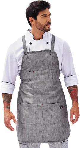 | Delantal Oxford Denim - Delantal para mujer y hombre con ojos metálicos. Correas ajustables en la espalda y cintura. Para trabajo de cocina, chef.