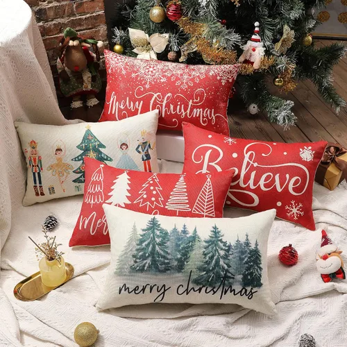 Miniatura 5 de DFXSZ Fundas de almohada de Navidad de 12 x 20 pulgadas Decoraciones de Navidad Acuarela Azul Verde Árbol de Navidad Estilo Rústico Naturaleza