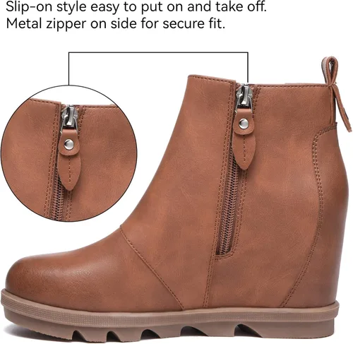Miniatura 3 de Athlefit Botas de cuña para mujer cómodas botas de cuña al tobillo