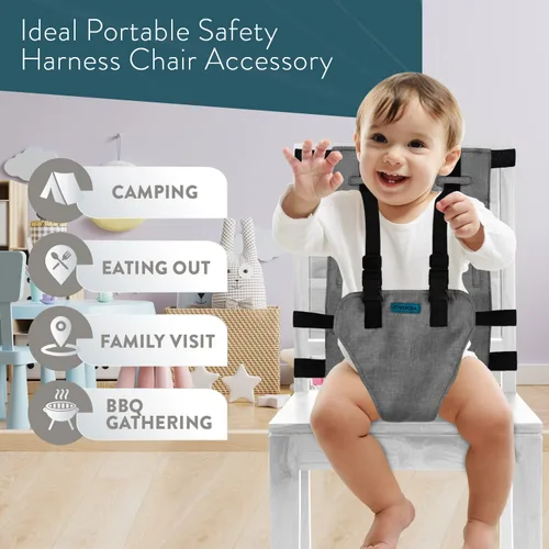 Miniatura 2 de Silla alta de viaje compacta Silla alta portátil para bebé Asiento de arnés esencial de viaje para bebé Imprescindible para vacaciones, Gris
