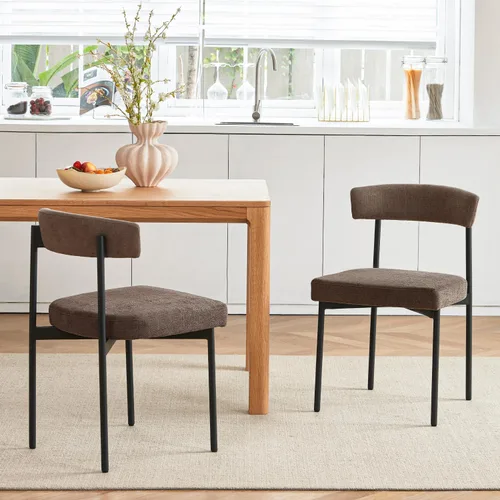 Miniatura 12 de GrandNoor Juego de 2 sillas de comedor de cuero sintético marrón, silla de cocina tapizada sin brazos, silla moderna de comedor con respaldo curvo