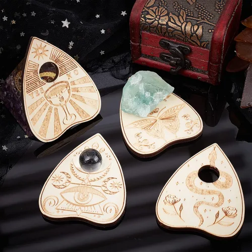 Miniatura 5 de CREATCABIN 4 soportes de cristal de madera, planchette, mini esfera de cristal, soporte de exhibición de bruja, decoración de bruja, suministros