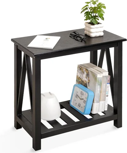 Miniatura 12 de Mesa auxiliar de granja, mesa auxiliar estrecha para sala de estar, mesas auxiliares delgadas con estante de almacenamiento, mesita de noche de 2
