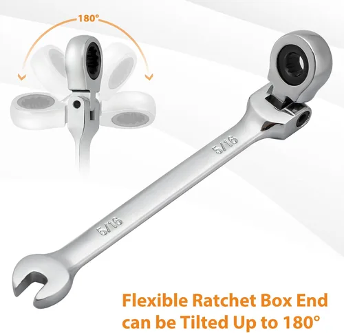 Miniatura 2 de B4B BANG 4 BUCK Llave inglesa 5/16, llave combinada de trinquete de cabeza flexible, grado industrial, 72 dientes, trinquete de 12 puntos