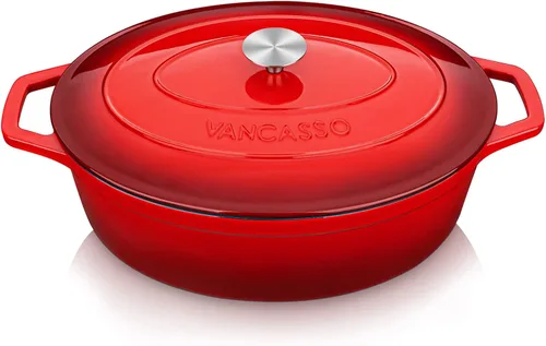Miniatura 11 de vancasso Horno holandés de hierro fundido esmaltado, olla holandesa de 9.3 cuartos de galón con tapa, olla ovalada de hierro fundido con Crema