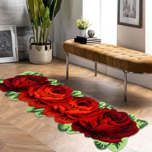 Miniatura 27 de USTIDE Bonita alfombra de baño de rosas para baño, alfombra de baño naranja de lujo, antideslizante, con forma de flor, alfombra de ducha de felpa