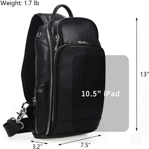 Miniatura 3 de Bolso vintage de cuero genuino de grano completo para hombres, mini pequeño tamaño mediano, con puerto de carga USB, Negro (Small-black), S