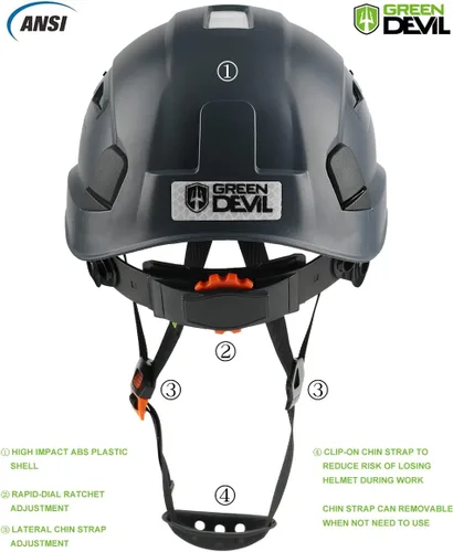 Miniatura 4 de GREEN DEVIL Casco de Seguridad Casco Duro Ajustable Ligero Ventilado ABS Casco de Trabajo Suspensión de 6 Puntos Aprobado ANSI Z89.1 Ideal para Gris