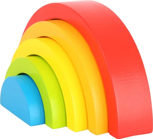 Small Foot Bloques de construcción de madera arcoíris (pequeños): los bebés aprenden a coordinar ojo-mano, patrones y colores mientras desarrollan