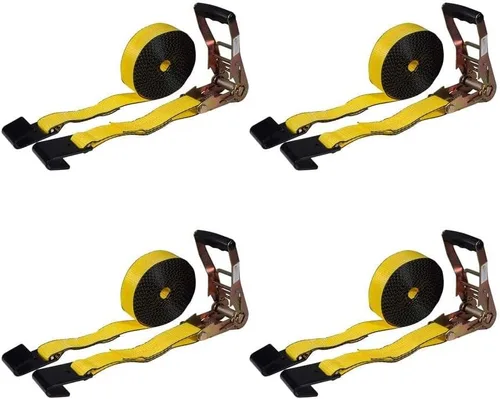 Miniatura 37 de Mytee Products Correas de amarre de trinquete con ganchos planos, 2 pulgadas x 20 pies amarillos 10,000 libras de resistencia a la rotura