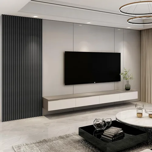 Miniatura 9 de Art3d Paquete de 8 paneles de pared de listones acústicos WPC de 96 x 6 pulgadas para decoración interior moderna, fondo de TV, sala de estar, negro