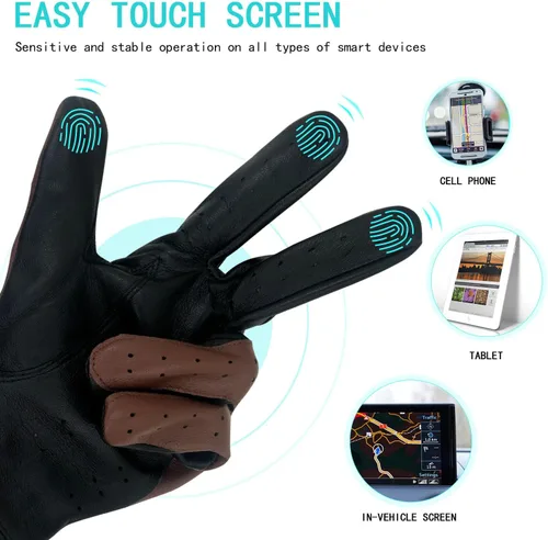 Miniatura 2 de ZLUXURQ Guantes de conducción profesionales de piel sin forro para hombre, piel de cordero italiana suave y fina