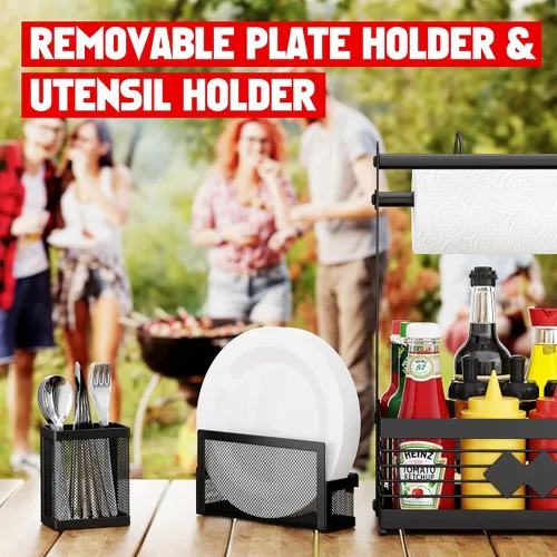 Miniatura 11 de Organizador de Parrilla para Parrilla al Aire Libre, Organizador de Barbacoa con Soporte de Toalla de Papel de Camping y Soporte de Platos