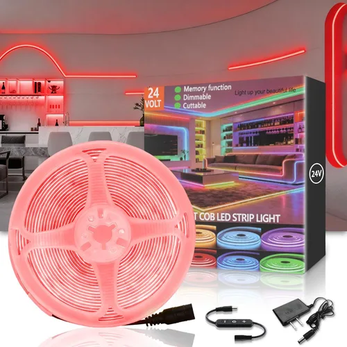 Miniatura 14 de Tira de luces LED COB verde de 10 pies, 24 V, regulable, alta CRI95+, ultra brillante, flexible, tira de luces LED, tira de luces para el día de San