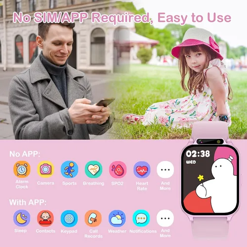 Miniatura 5 de Relojes inteligentes para niños con rastreador de fitness, modo deportivo impermeable IP68, dial de ritmo cardíaco, monitor de sueño, podómetro, Rosa