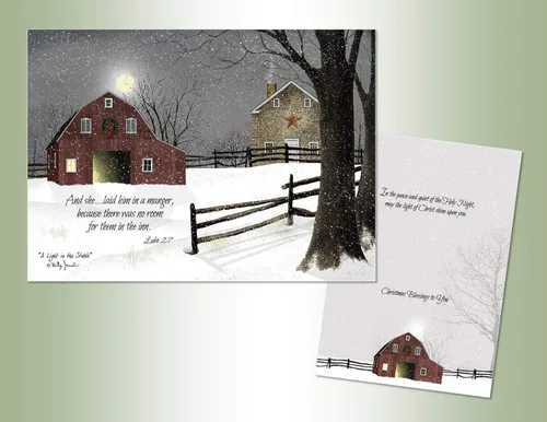 LUX PRESS - Tarjetas de Navidad en caja de granero de invierno, tamaño 6 x 8, 16 tarjetas y sobres fabricados en los Estados Unidos (multicolor)