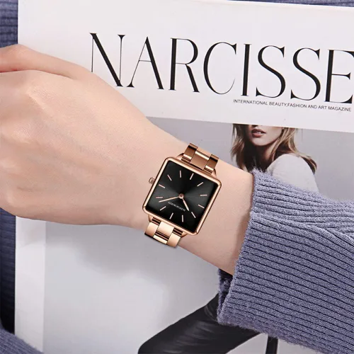 Miniatura 5 de Hanna Martin - Reloj cuadrado de acero inoxidable para mujer, movimiento japonés, pulsera de moda