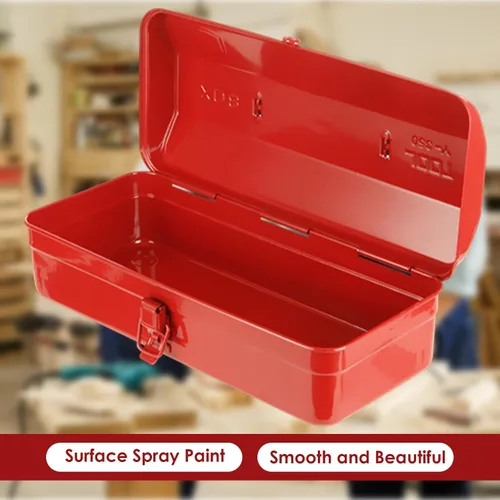 Miniatura 3 de JMIATRY Caja de herramientas roja Caja de herramientas de metal pequeña de 15 pulgadas Caja de herramientas pequeña portátil con cierre de pestillo
