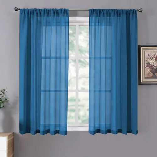 Miniatura 8 de Tollpiz - Juego de 2 paneles de cortinas de velo traslúcidas para media ventana, cortas, con textura de lino y bolsillo para cortinero, filtran