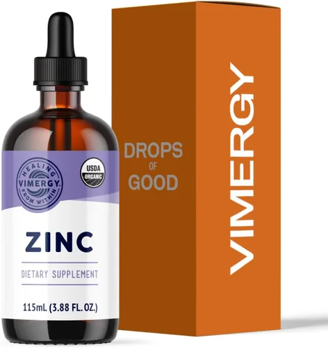 VIMERGY Suplementos orgánicos de zinc USDA para mujeres y hombres (7.5 mg de zinc líquido por porción), apoyo inmunológico de absorción rápida,