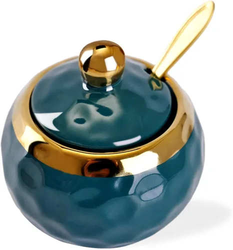WHJY Azucarero de cerámica con tapa y cuchara, recipiente de sal de porcelana con diseño de golf, recipiente de sal de porcelana, moderno tarro de