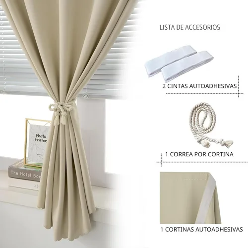 Miniatura 2 de Cortinas opacas portátiles y autoadhesivas para dormitorio y cocina, fáciles de instalar, cortinas térmicas para ventana para oscurecimiento