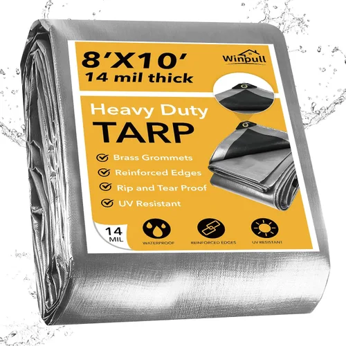Miniatura 20 de Winpull Lona de 8 x 10 pies de 0.551 in. resistente al agua, lona de polietileno negro para exteriores, para equipos, leña, vehículos y refugio