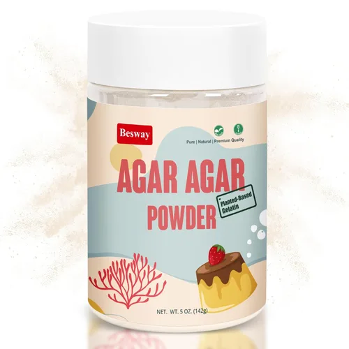 Besway Agar Agar en polvo 5 onzas, algas rojas 100% naturales, sustituto de gelatina, vegano halal sin gluten, sin OMG, sin azúcar, sin sabor a base