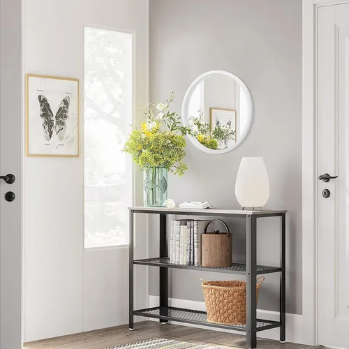 Miniatura 3 de JJUUYOU Espejo circular redondo blanco pequeño para tocador de baño, círculo de pared para marco de madera, espejos de maquillaje para entrada, sala
