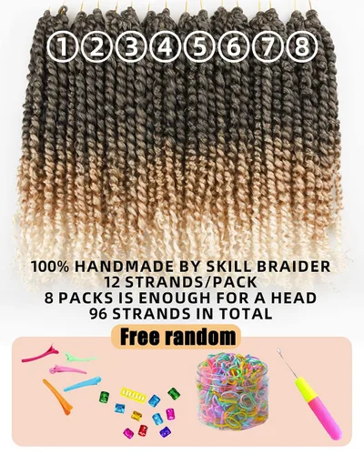 Miniatura 5 de Paquete de 8 paquetes de cabello trenzado sintético pretrenzado de 14 pulgadas para mujeres negras y niños, color gris degradado a rubio TGris/27/613