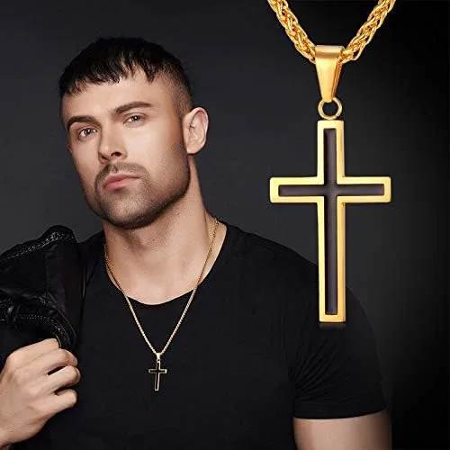Miniatura 2 de U7 Simple Cross Necklace for Men Women, Stainless Steel Silver Black Gold Latin Cross Pendant Necklaces, Custom Engravable, Length 22-24 Inches