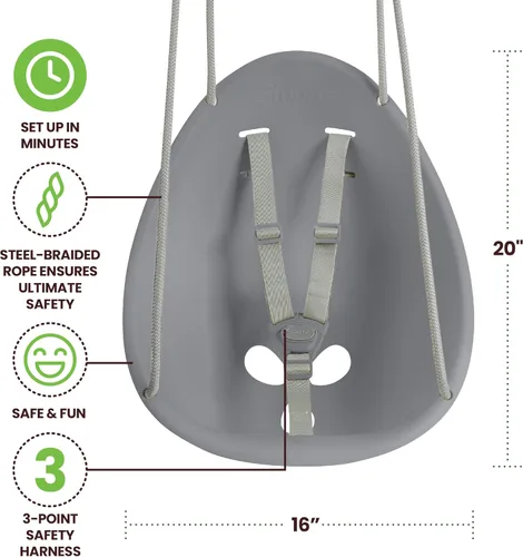 Miniatura 6 de Swurfer Columpio de coco para niños pequeños, cómodo columpio para bebé al aire libre, arnés de seguridad ajustable de 3 puntos, sistema de bloqueo